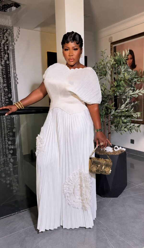 Premium White Two-Piece Pleated Set