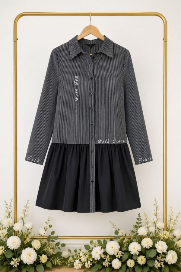 Elegant Color Block Shirt Dress