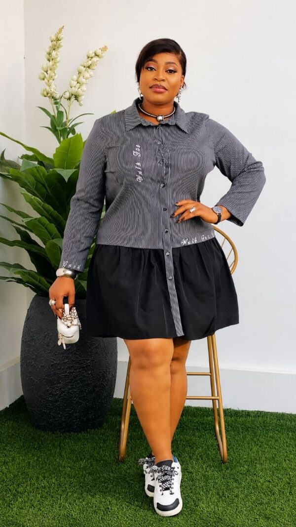 Elegant Color Block Shirt Dress