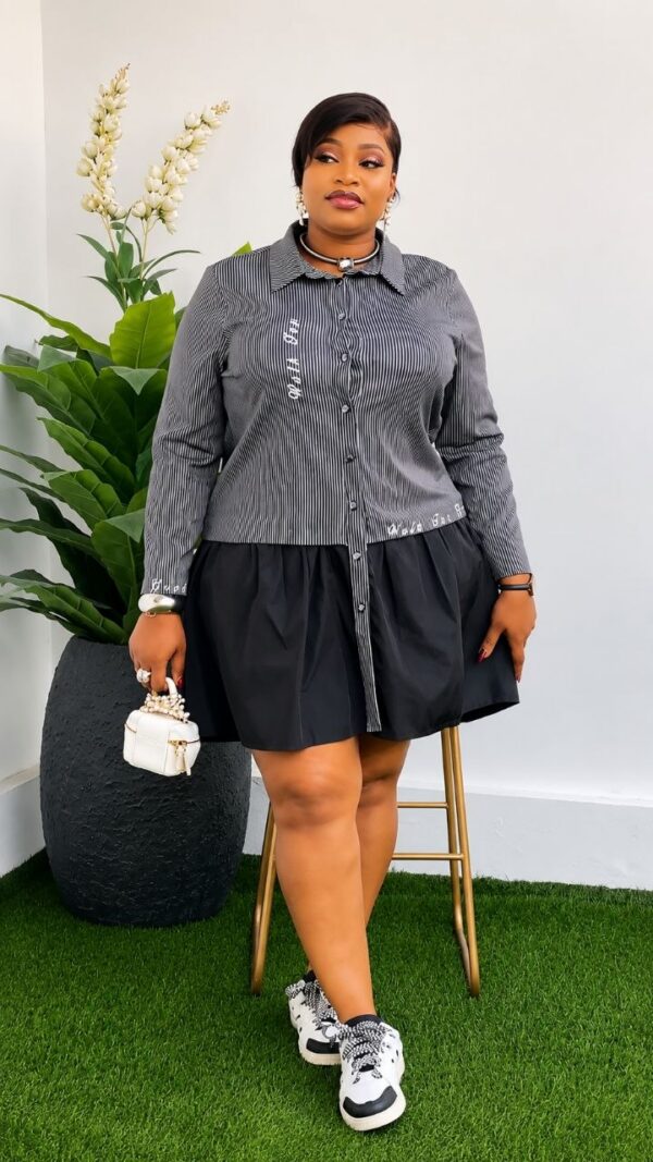Elegant Color Block Shirt Dress