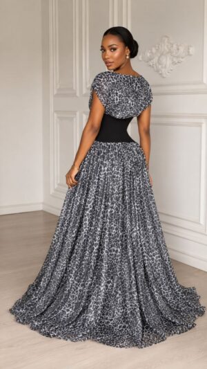 Leopard Elegance Maxi Dress - Premium Grey Pattern