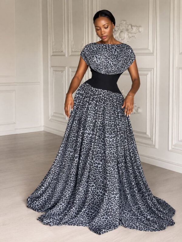 Leopard Elegance Maxi Dress - Premium Grey Pattern