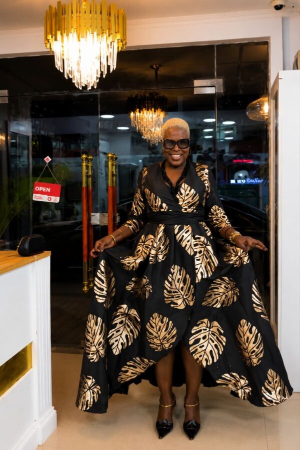 Premium Black Gold Leaf Wrap Dress