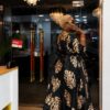 Premium Black Gold Leaf Wrap Dress