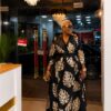 Premium Black Gold Leaf Wrap Dress