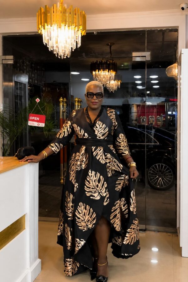 Premium Black Gold Leaf Wrap Dress