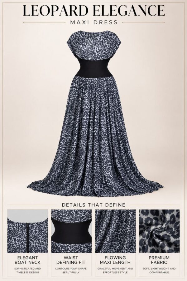 Leopard Print Maxi Dress with Belt - Wholesale