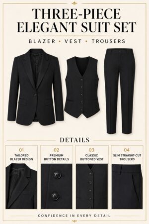 Premium Black Three-Piece Blazer Set