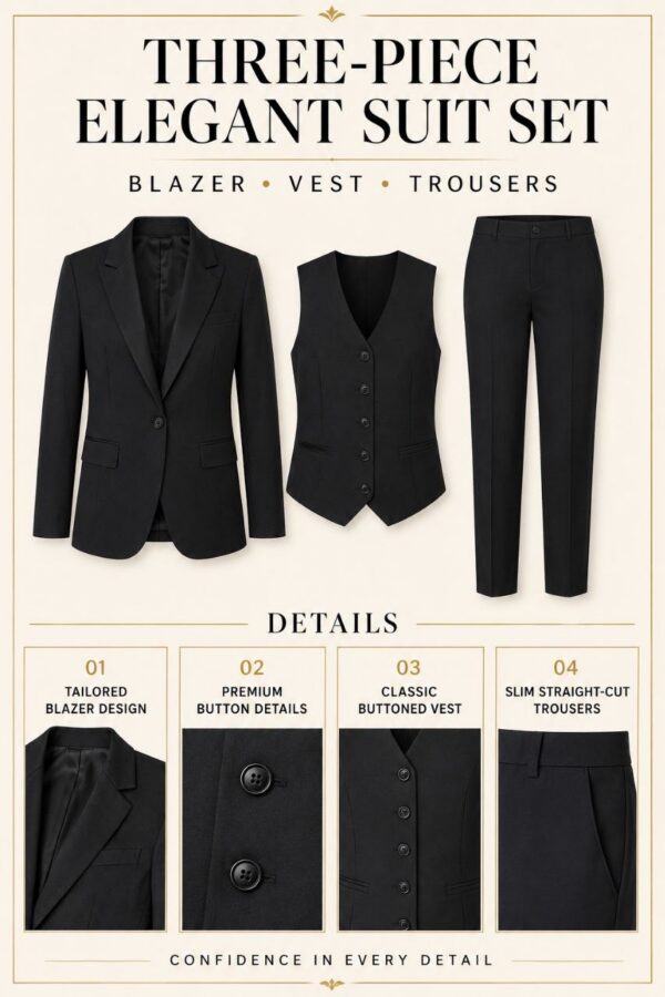 Premium Black Three-Piece Blazer Set