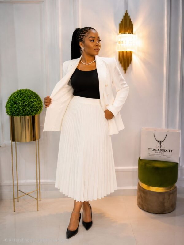 Premium Three-Piece White & Black Blazer Set