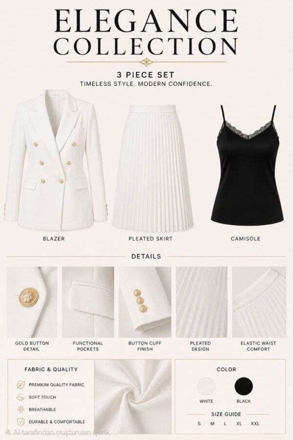 Premium Three-Piece White & Black Blazer Set