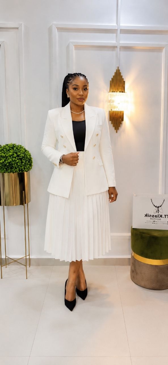 Premium Three-Piece White & Black Blazer Set
