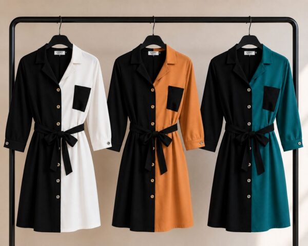 Premium Color-Block Button-Front Dress - Wholesale