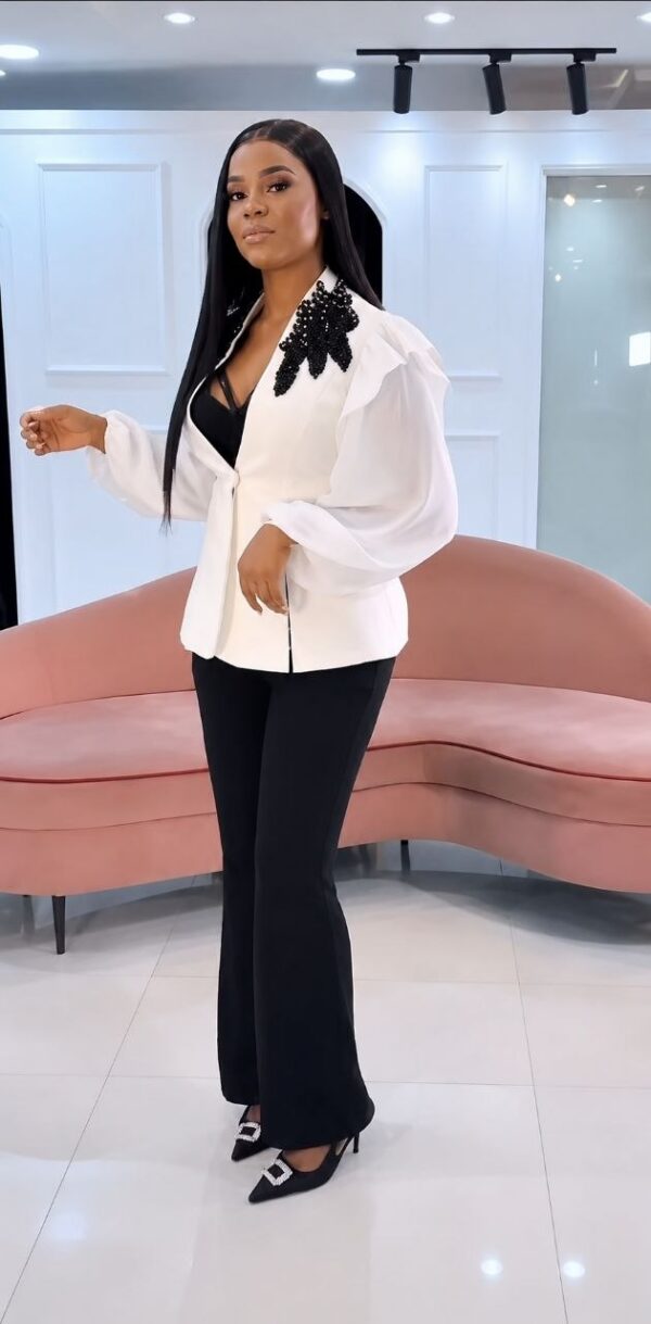 Premium Three-Piece Blazer Set - White & Black