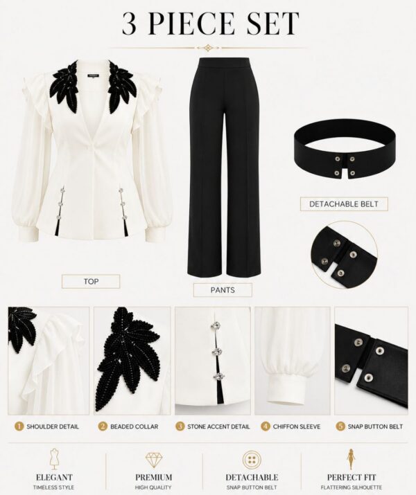 Premium Three-Piece Blazer Set - White & Black
