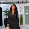 Premium Black Pleated Wrap Dress