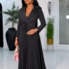 Premium Black Pleated Wrap Dress