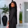 Premium Black Pleated Wrap Dress