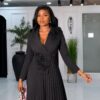 Premium Black Pleated Wrap Dress