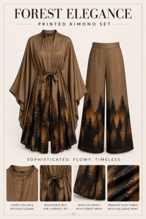 Premium Brown Kimono Pants Set