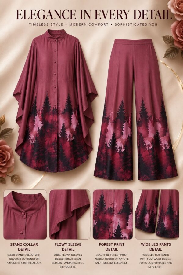 Premium Kimono & Pants Set - Tree Print Design