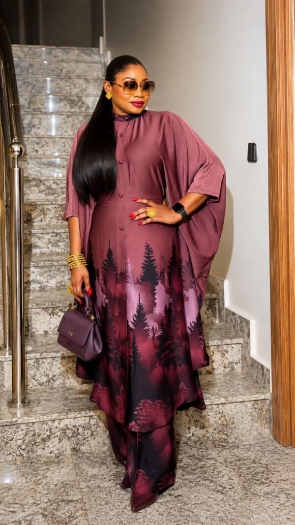 Premium Kimono & Pants Set - Tree Print Design