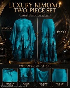 Premium Blue Kimono and Pants Set - Wholesale B2B