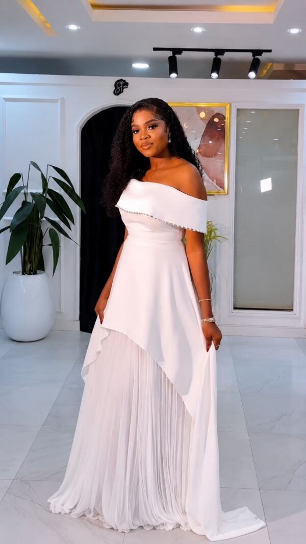 Premium Off-Shoulder Evening Dress White