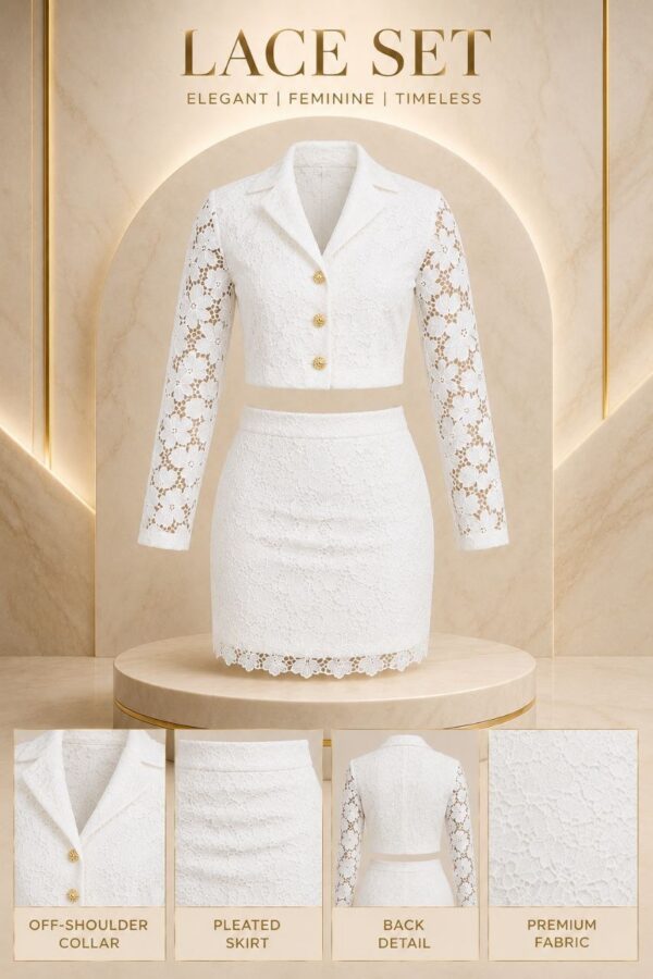 Premium White Lace Two-Piece Blazer Set