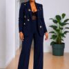 Premium Navy Blue Two-Piece Blazer Set