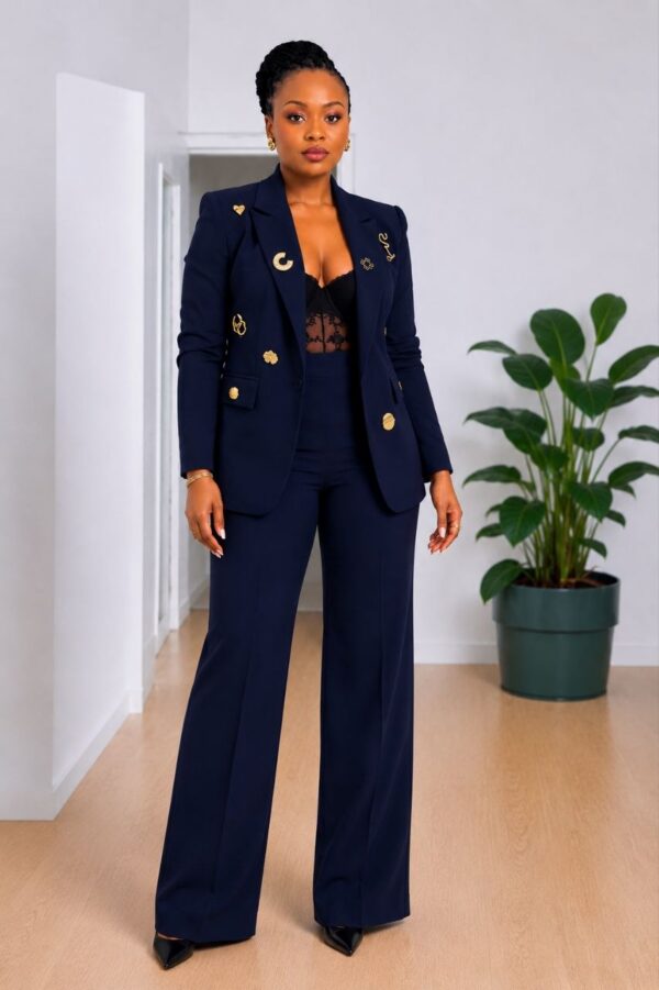 Premium Navy Blue Two-Piece Blazer Set