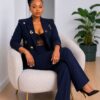 Premium Navy Blue Two-Piece Blazer Set