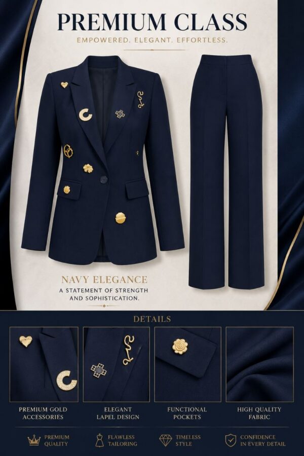 Premium Navy Blue Two-Piece Blazer Set