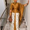 Premium Gold Kimono Set with Floral Pants