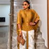 Premium Gold Kimono Set with Floral Pants
