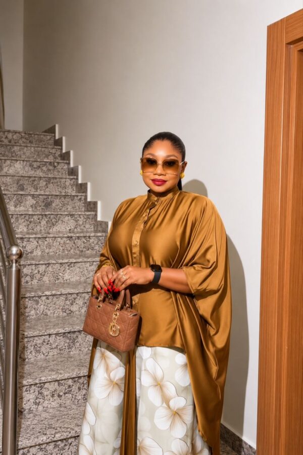 Premium Gold Kimono Set with Floral Pants