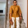 Premium Gold Kimono Set with Floral Pants