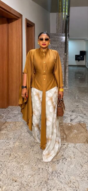 Premium Gold Kimono Set with Floral Pants