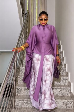Premium Purple Kimono and Pants Set