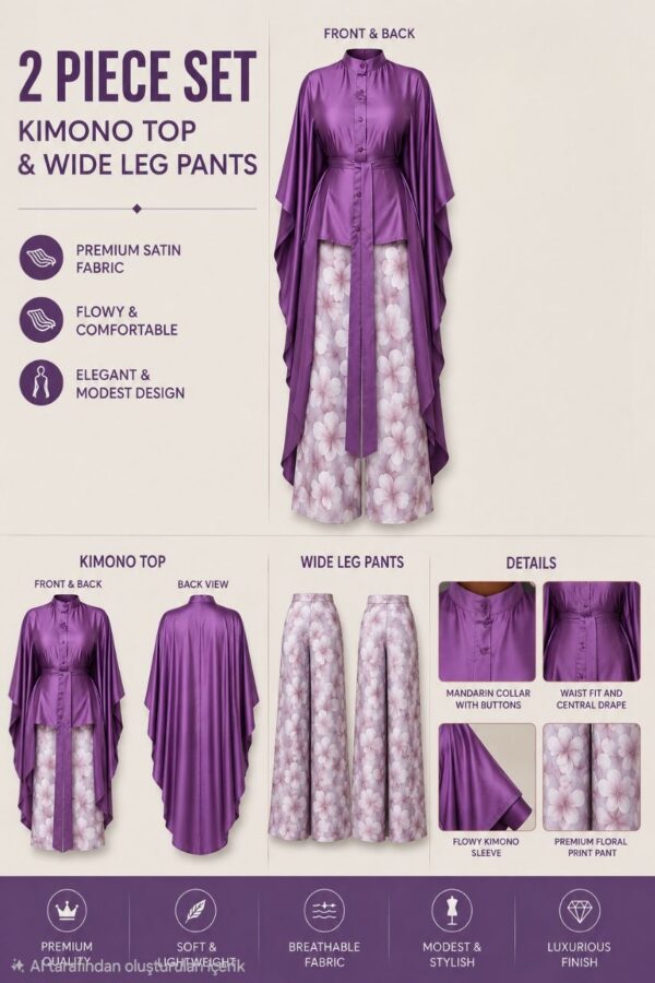 Premium Purple Kimono and Pants Set