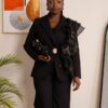 Premium Black Three-Piece Suit Set with Gold Buckle Belt