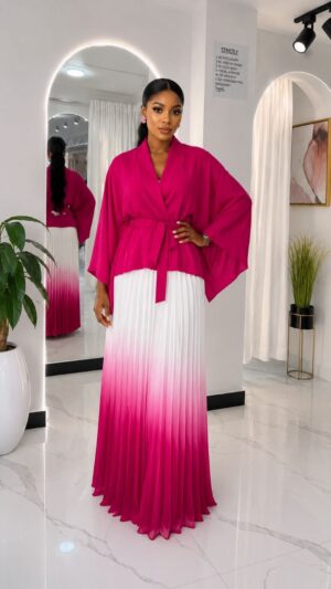Two-Piece Pleated Set - Pink & White