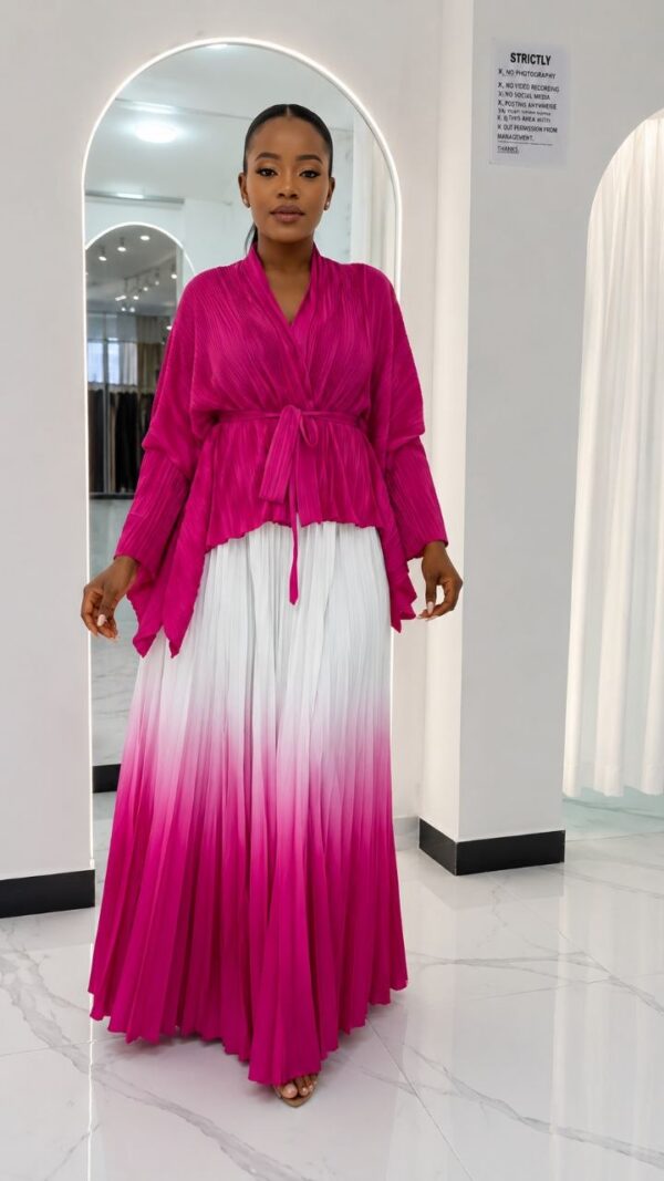 Two-Piece Pleated Set - Pink & White
