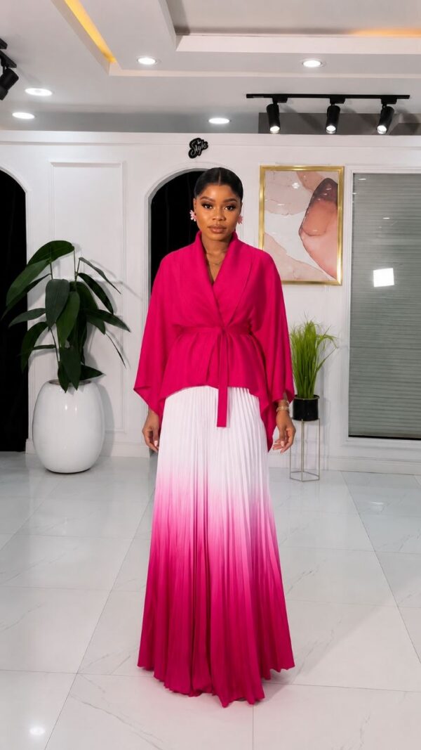 Two-Piece Pleated Set - Pink & White