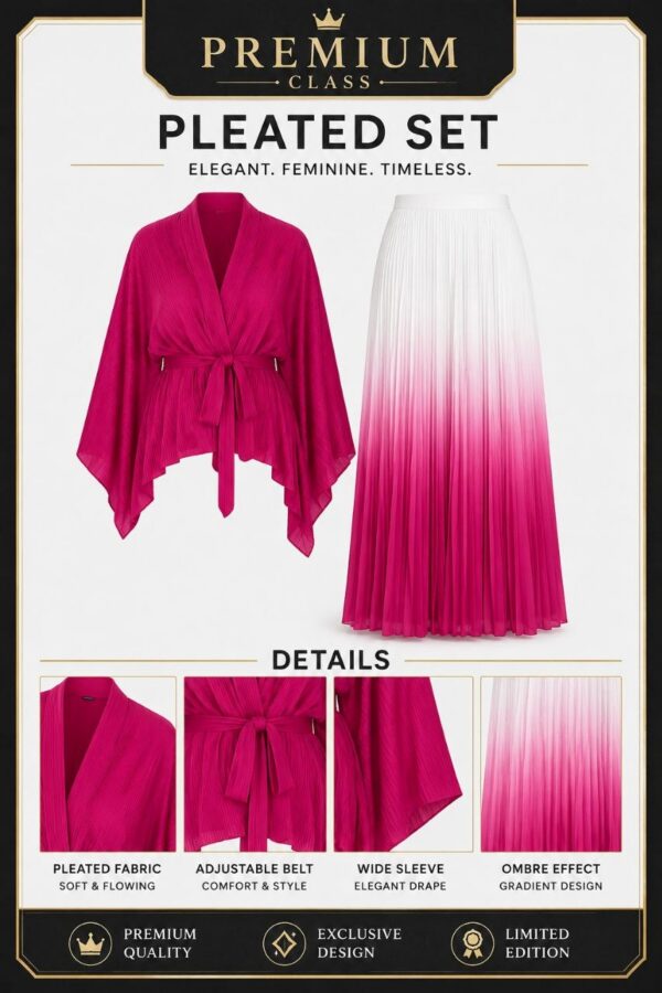 Two-Piece Pleated Set - Pink & White