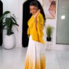 Premium Two-Piece Yellow & White Pleated Dress Set