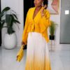 Premium Two-Piece Yellow & White Pleated Dress Set