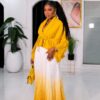 Premium Two-Piece Yellow & White Pleated Dress Set
