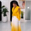 Premium Two-Piece Yellow & White Pleated Dress Set