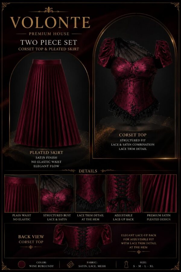 Volonte Premium Burgundy Two-Piece Corset Set